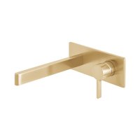 Vado Individual Edit Wall Mounted Single Lever Basin Mixer with Rectangular Backplate - Brushed Gold