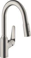 Hansgrohe Focus M42 Single Lever Kitchen Mixer 180 with Pull-Out Spray, 2 Spray Modes - Stainless Steel Finish