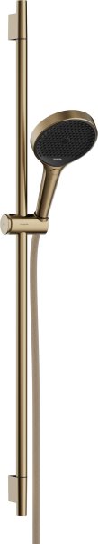 Hansgrohe Rainfinity Shower Set 130 3jet with Shower Bar S Puro 90cm, Push Slider & Designflex Textile Shower Hose 160cm - Brushed Bronze