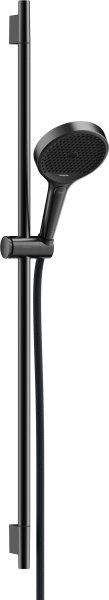 Hansgrohe Rainfinity Shower Set 130 3jet with Shower Bar S Puro 90cm, Push Slider & Designflex Textile Shower Hose 160cm - Brushed Black Chrome