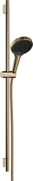 Hansgrohe Rainfinity Shower Set 130 3jet with Shower Bar S Puro 90cm, Push Slider & Designflex Textile Shower Hose 160cm - Polished Gold-Optic