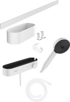 Hansgrohe Wallstoris Bundle Hand Shower 105 3jet Activation Ecosmart, Thermostat, Wall Bar 70cm & Storage Set - Matt White