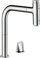 Hansgrohe Metris Select M71 2-Hole Single Lever Kitchen Mixer 200 with Pull-Out Spray & Sbox, 2 Spray Modes - Chrome