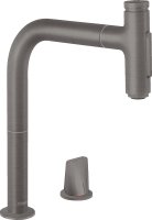 Hansgrohe Metris Select M71 2-Hole Single Lever Kitchen Mixer 200 with Pull-Out Spray & Sbox, 2 Spray Modes - Brushed Black Chrome