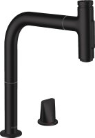 Hansgrohe Metris Select M71 2-Hole Single Lever Kitchen Mixer 200 with Pull-Out Spray & Sbox, 2 Spray Modes - Matt Black