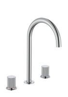 Roca Nu Large Deck-Mounted 3 Hole Basin Mixer with Stripe Handle - Chrome