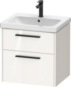 Duravit D-Code 584mm x 460mm 2 Drawer Wall Hung Vanity Unit w/ Black Handle - Gloss White