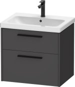 Duravit D-Code 634mm x 460mm 2 Drawer Wall Hung Vanity Unit w/ Black Handle - Matt Graphite