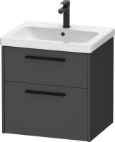 Duravit D-Code 584mm x 460mm 2 Drawer Wall Hung Vanity Unit w/ Black Handle - Matt Graphite