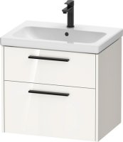 Duravit D-Code 634mm x 460mm 2 Drawer Wall Hung Vanity Unit w/ Black Handle - Gloss White