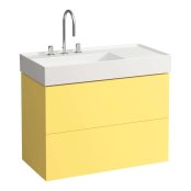 Kartell by Laufen 880mm 2 Drawer Vanity Unit with Organiser (For Right Hand Shelf Basin) - Mustard Yellow