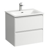 Laufen Palace 600mm 2 Drawer Vanity Unit & Basin with Chrome Handles - Matt White