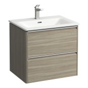 Laufen Palace 600mm 2 Drawer Vanity Unit & Basin with Chrome Handles - Light Elm