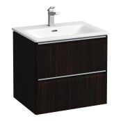 Laufen Palace 600mm 2 Drawer Vanity Unit & Basin with Chrome Handles - Dark Brown Elm