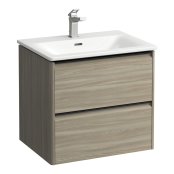 Laufen Palace 600mm 2 Drawer Vanity Unit & Basin with Black Handles - Light Elm