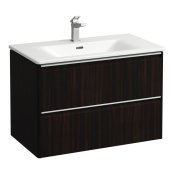 Laufen Palace 800mm 2 Drawer Vanity Unit & Basin with Chrome Handles - Dark Brown Elm