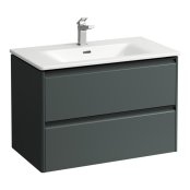 Laufen Palace 800mm 2 Drawer Vanity Unit & Basin with Black Handles - Traffic Grey