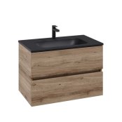 Villeroy & Boch Arto 800mm 2 Drawer Vanity Unit with Black Basin - Oak Kansas