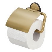 Coram Tune Toilet Roll Holder with Cover - Brushed Brass/Black