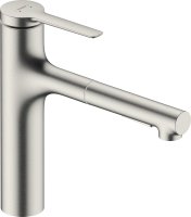 Hansgrohe Zesis M33 Single Lever Kitchen Mixer 160, Metal Pull-Out Spray, 2jet - Stainless Steel Finish