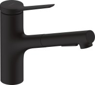 Hansgrohe Zesis M33 Single Lever Kitchen Mixer 150, Pull-Out Spray, 2jet - Matt Black