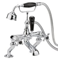 Bayswater Black & Chrome Crosshead Deck Mounted Bath Shower Mixer with Dome Collar - Stock Clearance
