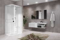 Novellini Glax 2 2.0 A Hydro 80 x 80cm Multifunction Shower Cubicle with 2 Sliding Doors & 2 Fixed In Line Panels (Corner Entry)