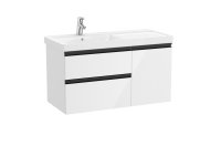 Roca Domi 1000mm Two Drawer Vanity Unit with One Door & Left Hand Basin - Gloss White