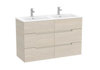 Roca Victoria-N 1200mm Vanity Unit with Six Drawers & Double Basin - Light Ash