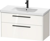 Duravit D-Code 984mm x 460mm 2 Drawer Wall Hung Vanity Unit w/ Black Handle - Gloss White