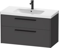 Duravit D-Code 984mm x 460mm 2 Drawer Wall Hung Vanity Unit w/ Black Handle - Matt Graphite