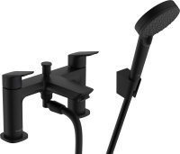 Hansgrohe Logis 2-Hole Rim Mounted Bath Mixer with Diverter Valve & Vernis Blend Hand Shower Vario - Matt Black