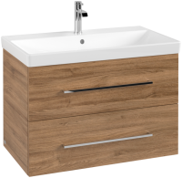 Villeroy & Boch Avento 800mm 2 Drawer Vanity Unit with Chrome Handles - Oak Kansas