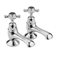 Bayswater Black & Chrome Crosshead Bath Taps with Dome Collar - Stock Clearance