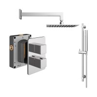 Abacus 2 Outlet Shower Valve with Fixed Square Shower Head, Wall Arm & Riser Kit - Chrome