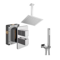 Abacus 2 Outlet Shower Valve with Fixed Square Shower Head, Ceiling Arm & Handset - Chrome