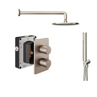 Abacus 2 Outlet Shower Valve with Fixed Round Shower Head, Wall Arm & Handset - Brushed Nickel