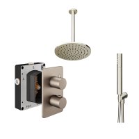 Abacus 2 Outlet Shower Valve with Fixed Round Shower Head, Ceiling Arm & Handset - Brushed Nickel