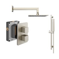 Abacus 2 Outlet Shower Valve with Fixed Square Shower Head, Wall Arm & Riser Kit - Brushed Nickel