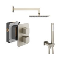 Abacus 2 Outlet Shower Valve with Fixed Square Shower Head, Wall Arm & Handset - Brushed Nickel