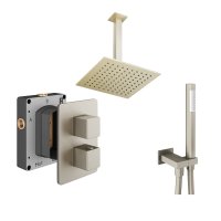 Abacus 2 Outlet Shower Valve with Fixed Square Shower Head, Ceiling Arm & Handset - Brushed Nickel