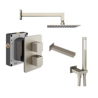 Abacus 3 Outlet Shower Valve with Fixed Square Shower Head, Wall Arm, Handset & Bath Spout - Brushed Nickel