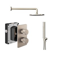 Abacus 2 Outlet Shower Valve Knurled Accents Shower Valve with Fixed Square Shower Head, Wall Arm & Handset - Brushed Nickel