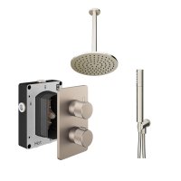 Abacus 2 Outlet Shower Valve Knurled Accents Shower Valve with Fixed Square Shower Head, Ceiling Arm & Handset - Brushed Nickel