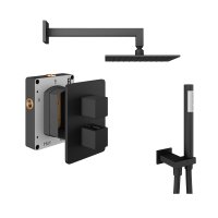 Abacus 2 Outlet Shower Valve with Fixed Square Shower Head, Wall Arm & Handset - Matt Black