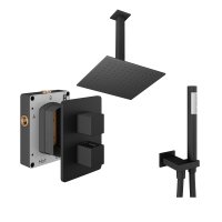 Abacus 2 Outlet Shower Valve with Fixed Square Shower Head, Ceiling Arm & Handset - Matt Black