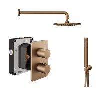 Abacus 2 Outlet Shower Valve with Fixed Round Shower Head, Wall Arm & Handset - Brushed Bronze