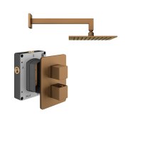 Abacus 1 Outlet Shower Valve with Fixed Square Shower Head & Wall Arm - Brushed Bronze