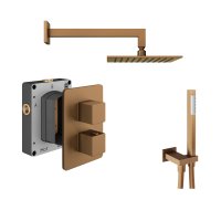 Abacus 2 Outlet Shower Valve with Fixed Square Shower Head, Wall Arm & Handset - Brushed Bronze