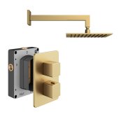 Abacus 1 Outlet Shower Valve with Fixed Square Shower Head & Wall Arm - Brushed Brass